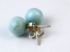 Genuine Dominican Blue Larimar Unique 925 Sterling Silver Earrings 0.4 Inch 1.9g
