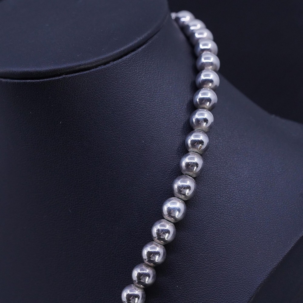 19” 8mm, vintage sterling silver 925 8mm bead handmade necklace