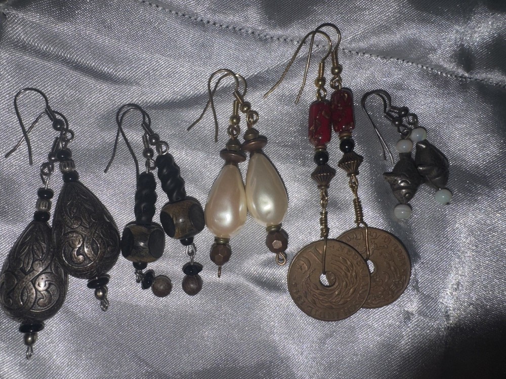 Artisan Dangle Earrings Lot of 5 Mixed Boho Beaded Drop Statement Vintage Style