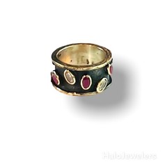 Handmade 925 Sterling Silver Black Brilliant Cut Oval CZ and Rubies Stone Ring