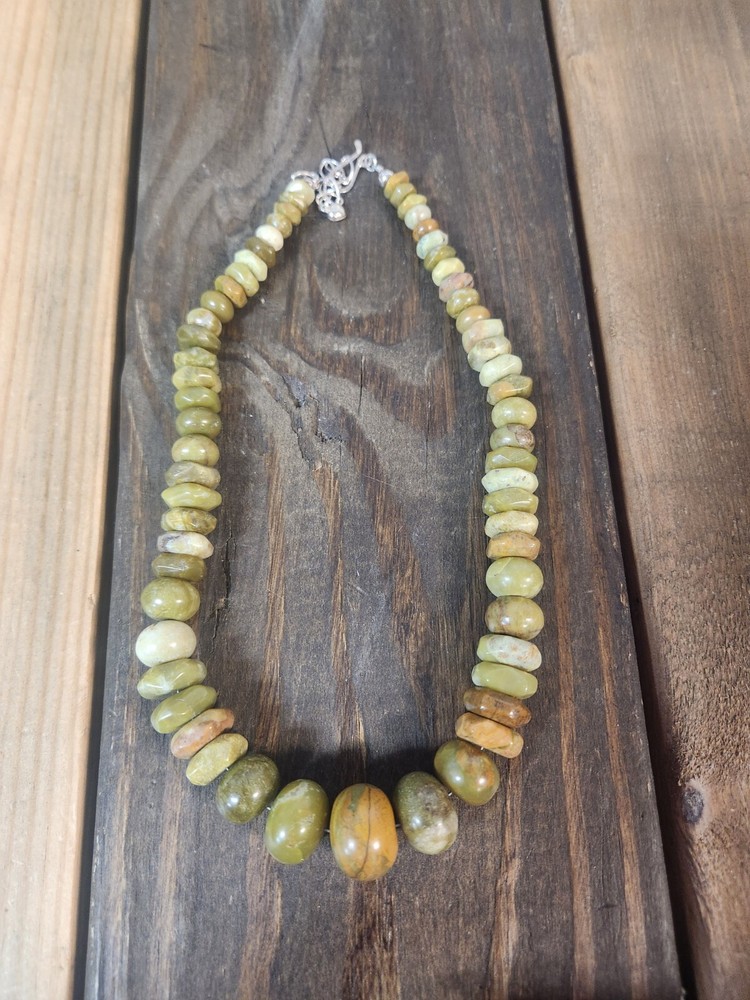 Jay King Sterling Silver Volcanic Opal Bead Necklace Chunky Olive Green Brown