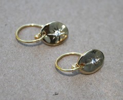 Tiny Cubic Zirconia Starburst Disk Gold Vermeil Dangle Earrings Handcrafted