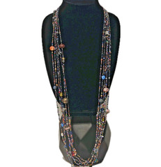 Hippie Boho Multi Strand Millefiori Glass Bead Necklace AS IS READ Hand Blown