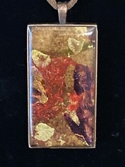 Murano Glass Pendant Red, Purple & Gold On Leather Cord, 925 Tips, Italy