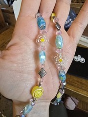 Lampwork Single Strand Handblown Glass Bead Pendant Multicolor 22in Flowers