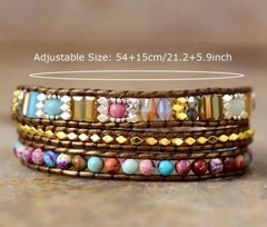 Boho Multi-Color Beaded 3-Layer Adjustable Rope Wrap Bracelet Heart Button Loop