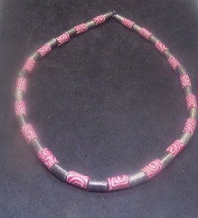 Beaded Handmade Necklace silver and pink with rustic hook clasp (527)