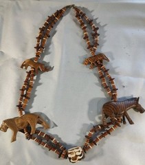 Wood Necklace Carved Animal’s and Beads Lion, Zebra, Rhino & Leopard