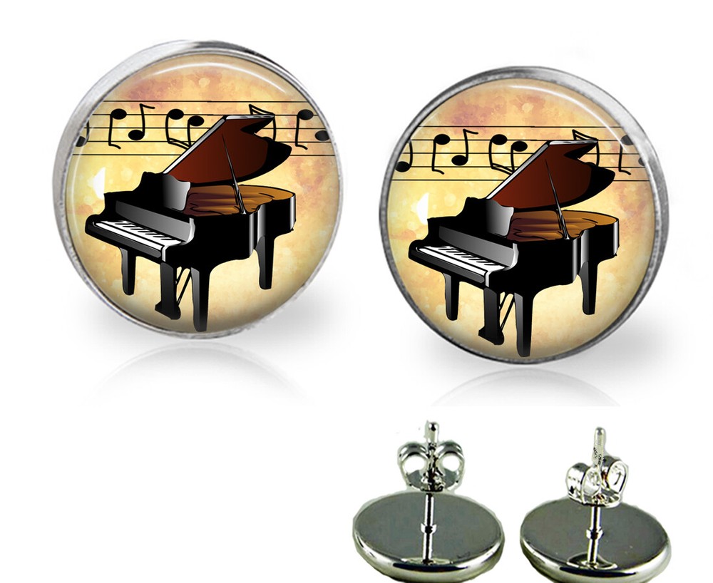 Piano & Musical Notes Stud Earrings Handcrafted Piano Teacher Player Gift