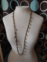 Vintage necklace brass tone metal carved jade birds signed Jan Michaels San Fran
