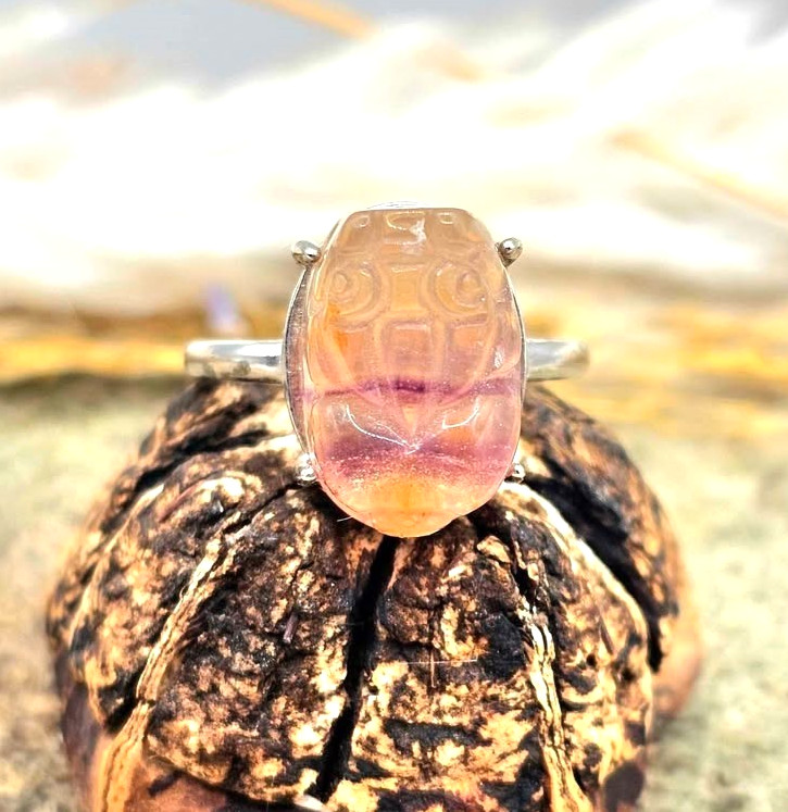 Nature Fluorite Pixiu Adjustable Ring