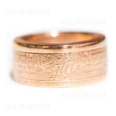 Aztec Calendar Handcrafted Coin Ring .999 Fine Copper (Polished Finish)