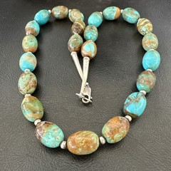 Green Blue Royston Turquoise Navajo Sterling Silver Beads Necklace 20″ 19563