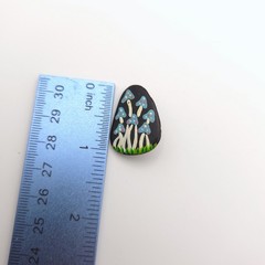 Hand Painted Mushroom Stone Brooch Blue Toadstool Nature Pin Artisan Accessory