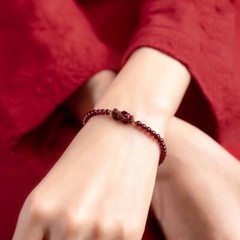 Natural Garnet Pixiu Charm Beads Healing Reiki Crystal Good Luck Dainty Bracelet