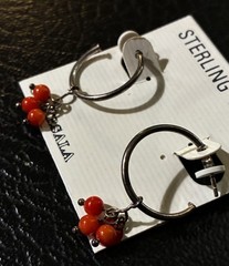 Boho Sterling Silver Hoop Earring Coral Tone Orange Red Bead Thailand Marsala 2g