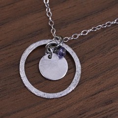 18″, Sterling silver necklace, 925 flatten circle chain w/ round tag pendant D