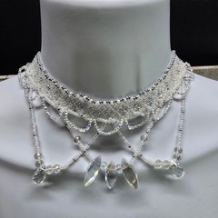 Handmade 925 Sterling Silver Crystal Inspired Glass Necklace Earring Set White