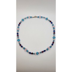 Crystal Beaded Necklace Sterling Silver Clasp Spacers Blue Pink Magenta Glass