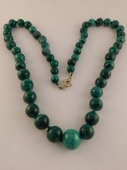 MALACHITE GRADUATED LARGE BEAD BALL NECKLACE 26″ LONG ARTISAN HANDCRAFTED 7-15MM