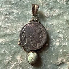 Beautiful Handmade Buffalo Nickel Set With Turquoise And Sterling Stone
