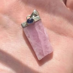 Kunzite Iolite Sterling Silver Pendant Artisan Handcrafted Pink Gemstone Jewelry