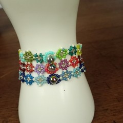 HANDMADE. Color Squares 3 Row Cuff Bracelet. 7″