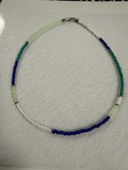 Blue Green White Beaded Necklace Minimalist Seed Bead Choker Dainty Handmade
