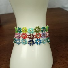 HANDMADE. Color Squares 3 Row Cuff Bracelet. 7″