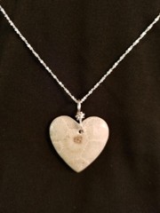 Petoskey Stone Heart Necklace Sterling Silver.