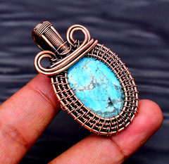 Awesome Turquoise copper wire wrapped Handmade pendant Jewelry 1.77″