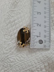 1970’s Tigers Eye Pendant in Sterling with Enamel Flowers & Gems