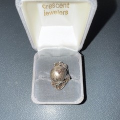 Silver Tone Cocktail Ring Size 7 Round Domed Stone Ornate Floral Setting
