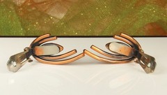 MATISSE ORIENTALE Signed Copper Set Goldish Green Enamel 1950s Wearable Art 4pc