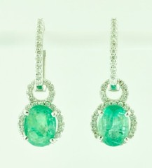 14K Solid White Gold Dangling Natural Emerald Diamond Earring Dangle 2.89 ct