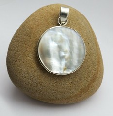 01 Pendant 925 Sterling Silver Natural Mother of Pearl Shell Jewelry 27mm Round