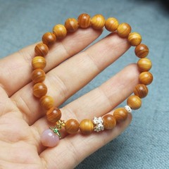 8mm Cypress Wood Bracelet with Pink Peach Pendant—Fashionable Women’s Bracelet