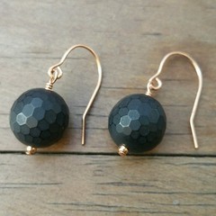 Rose gold filled earrings, beautiful matte finish onyx, handmade