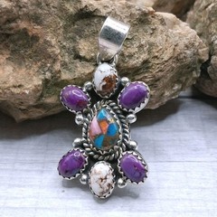 Sterling Silver Turquoise Wild Horse Cluster Pendant Multistone Southwestern