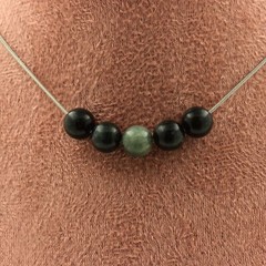 Necklace 5 Seraphinite Pearls From Russia 8 Mm Stainless Steel Chain Necklace