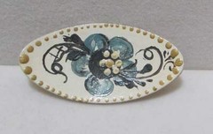 Vintage Hand-Painted White Blue Gold Colors Hand-Painted Brooch Russian?