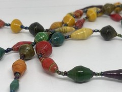 One Of A Kind Colorful Uganda Artist Made Recycled Paper Beads Necklace 46” Long