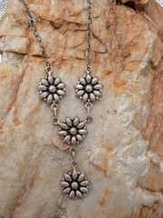 Sterling 925 Floral Link Necklace Southwest Style Daisy Concho 16–18” Adjustable