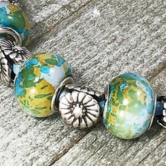 Summer Choker with Cornflower Blue Leather Cord and Lampwork Beads