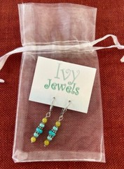 Handcrafted Artisan Earrings Sterling Silver W/Turquoise and Serpentine Jade
