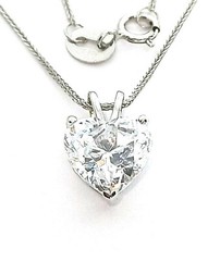 8mm Diamond Solitaire Pendant 18k White Gold Heart shape Diamond Necklace 1.5ct