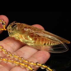 Natural Topaz Handcarved Gold Cicada Necklace Pendant for Women’s Birthday Gift