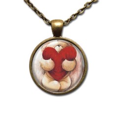 Teddy Bear Hug Valetine’s Day Gifts – Handmade ROUND Glass Pendant Necklace