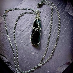 Natural Morion Point Quartz Crystal Necklace Dark Smoky Quartz Wire Wrap Pendant