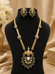 Premium Peacock Necklace Set Gold Plated Moissanite Polki AD Brass Jewelry